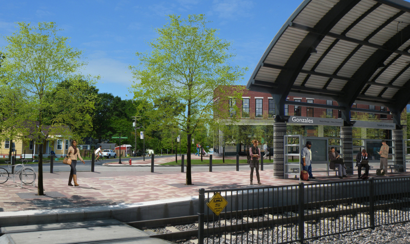Rendering of station platform for the Baton Rouge to New Orleans railway